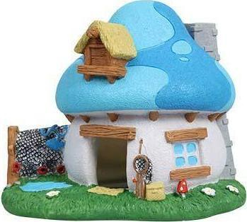 Dekor akuariumi Aqua D'ella Smurfs Forest Fisherman House, me ajrosje, 13.4x9.8x11cm, blu
