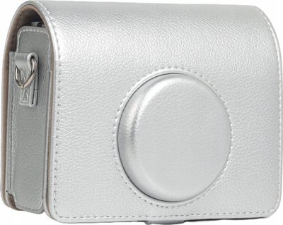 Çantë mbrojtëse Loveinstant për Fujifilm Instax Mini Evo, lëkurë eko, me rrip, ngjyrë argjendtë