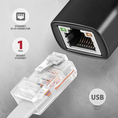 Adapter rrjeti Axagon ADE-AR, USB-A 3.2 Gen 1, Gigabit Ethernet, i zi