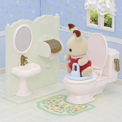 Set lodrash banjo Sylvanian Families Epoch 5740, me tualet, për figurina, shumëngjyrësh