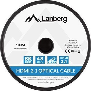 Kabllo HDMI Lanberg CA-HDMI-30FB-1000-BK, 100m, HDMI 2.1, i zi