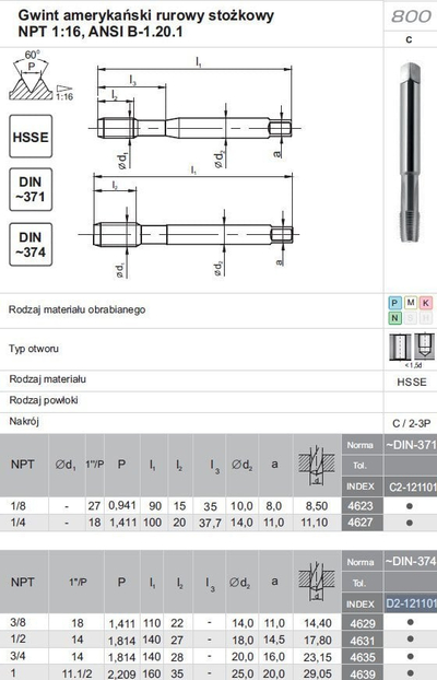 Gdhendës filli FANAR THREAD TAP NPT 1", 11.1/2, HSSE 800