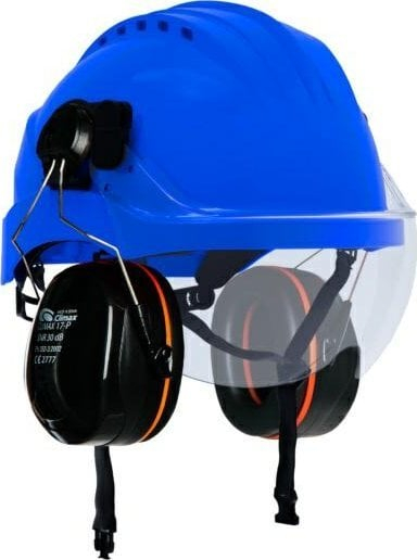Helmet mbrojtës Climax Curro, me vizor t’u hap e tejdukshme, me mbrojtëse veshi Model 17P, e bardhë