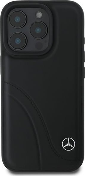 Mbulesë telefoni Mercedes Benz Curved Stitches për iPhone 16 Pro 6.3", lëkurë e zezë
