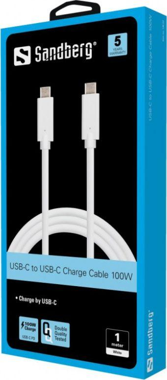 Kabllo USB Sandberg (136-22), USB-C në USB-C, 1 m, e bardhë 