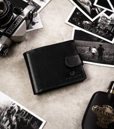 Set portofol dhe varëse çelsash Peterson Wallet Keyring, lëkurë natyrale, RFID, i zi