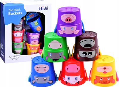 Lodër kova uji Kaichi Zoo Stack Buckets, set me 8 copë, shumëngjyrëshe