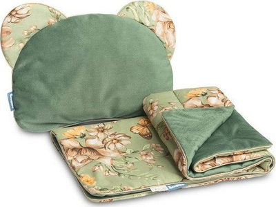 Set jastëk dhe batanije për karrocë Sensillo Velvet Square, pambuk 100%, jeshile