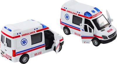 Lodër ambulancë metalike 1:32, me drita e zhurma, dyer që hapen, e bardhë