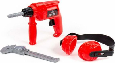 Set veglash lodër Polesie Tool Set 91116, trapano, mbrojtëse veshi, i kuq