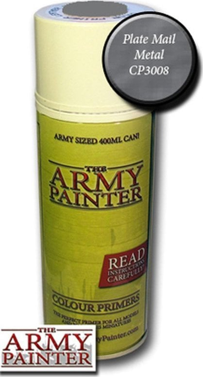 Sprej primer për miniatura Army Painter Colour Primer Plate Mail Metal, 400ml, metalik argjendtë
