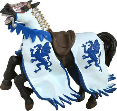 Figurinë Papo Blue Dragon King Horse, figurë kalorësi me kalë, shumëngjyrëshe