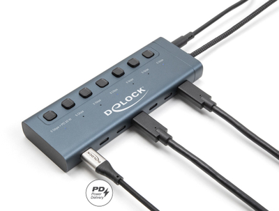Hub USB Delock 7 Porta Type‑C, 5 Gbps, PD 20W, blu e errët