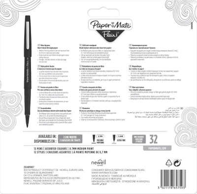 Set stilolapsash me majë fibër Paper Mate Flair, 0.7 mm, 12 copë, me ngjyra të përziera