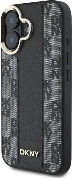 Kapak DKNY për iPhone 16 Plus, lëkurë PU me katrorë, MagSafe, i zi