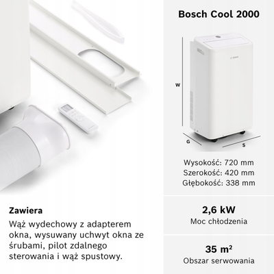 Пренослив клима уред Bosch Cool 2000, 3 во 1, со далечински управувач, бел