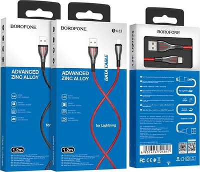 Kabllo USB Borofone USB A në Lightning, 1.2m, najlon, ngjyrë e përzier