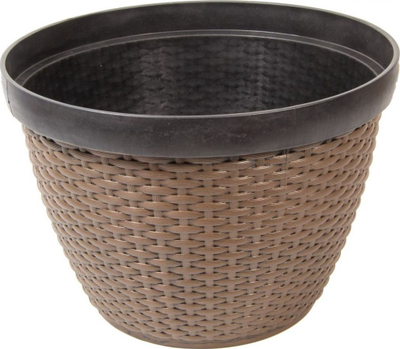 Vazo lulesh Saska Garden Plastic Rattan, diametër 30.5 cm, plastikë, kafe