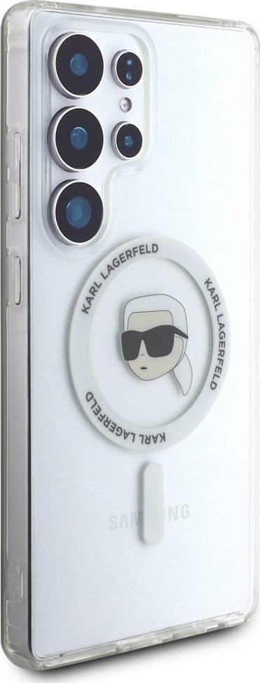 Kapak telefoni Karl Lagerfeld Button Karl Head MagSafe për Samsung Galaxy S25 Ultra, TPU PC, i bardhë
