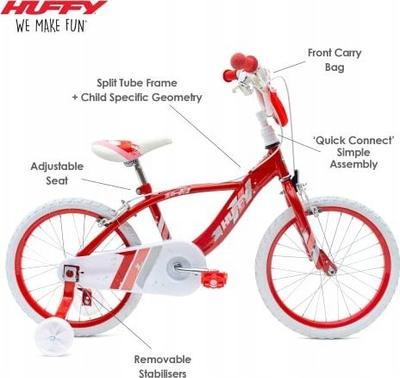 Biçikletë për kalamaj Huffy Glimmer 18", me rrota ndihmëse, e kuqe