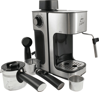 Makina espresso First Austria FA-5475-2, me portafilter, ibrik xhami, inox argjendtë