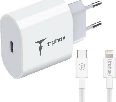 Karikues T-Phox iSpeed Charger, 1x USB C 3A 20W PD, i bardh