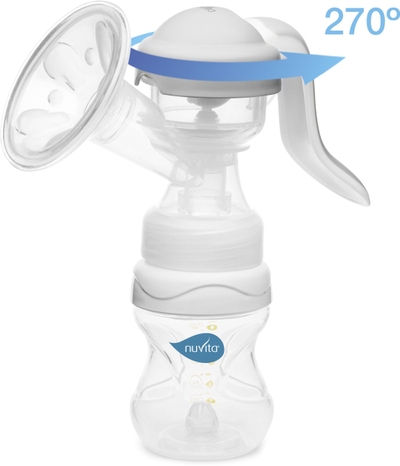 Pompë gjiri me dorë Nuvita Materno Twist, sistem me 2 faza, biberon 150 ml, transparente