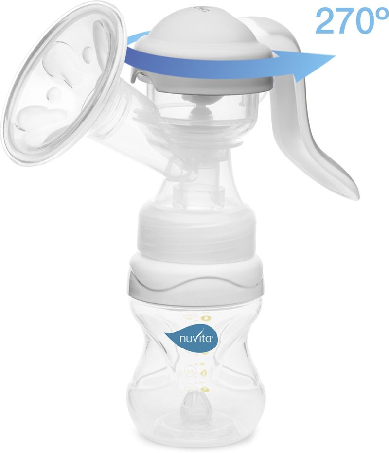Pompë gjiri manuale Nuvita Materno Twist, sistem 2 faza, biberon 150 ml, transparente