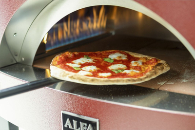 Furrë pice Alfa Forni Moderno 3 Pizze Hybrid, gaz dhe dru, për ambient të jashtëm, e kuqe antike