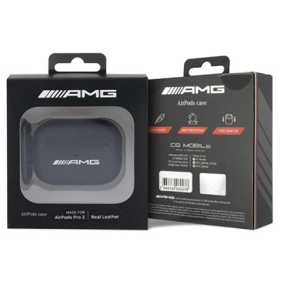 Mbulesë AMG AMAP2SLWK për AirPods Pro 2, lëkurë ekologjike, me karabinë, e zezë