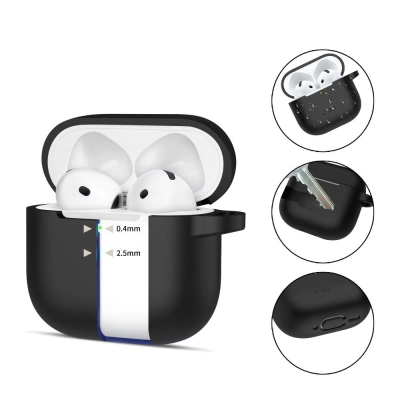 Mbështjellëse silikoni Tech-Protect Silicone Hook për Apple AirPods 4, me karabinë, e zezë
