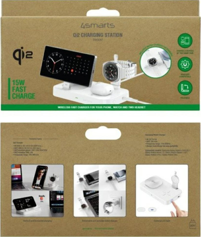 Станција за полнење 4smarts Qi2 Trident, 3 во 1, за Samsung Watch, црна