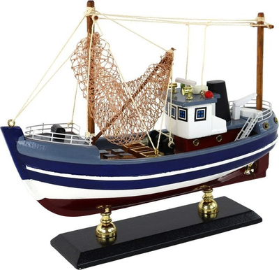 Model varkë peshkimi LEAN Toys, prej druri, 22 x 18 x 6 cm, blu e errët