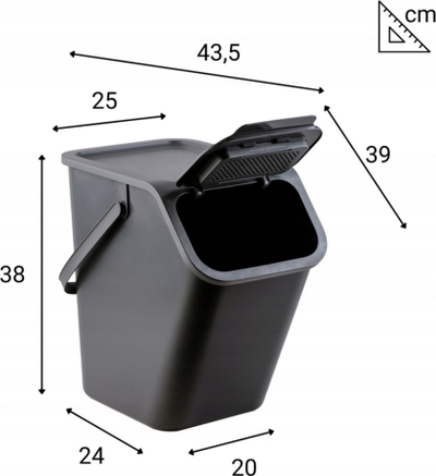 Set kosha plehrash Bin Container, 3x25L, për ndarje riciklimi, shumëngjyrëshe