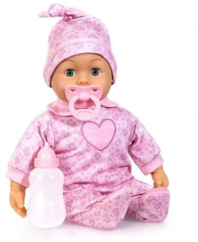 Kукла бебе Бајер First Words Baby, 38 cm, со звуци и спијачки очи, розова