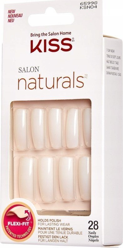 Сет вештачки нокти Kiss Salon Naturals Go Rogue, 28 парчиња, средна должина, природна розева