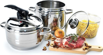 Tenxhere me presion, bazë me shumë shtresa, 2 valvula sigurie, çelik inox