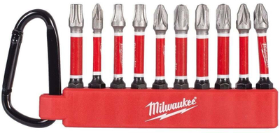 Set bitash Milwaukee Shockwave 4932500397, 10 copë, me karabinë, i kuq