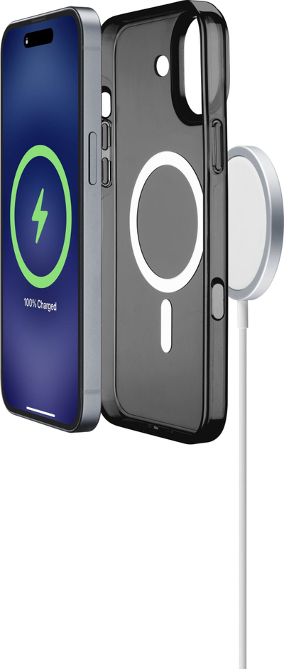 Maskë telefoni Cellularline Gloss Mag MagSafe për iPhone 16, rezistente ndaj goditjeve, transparente, e zezë
