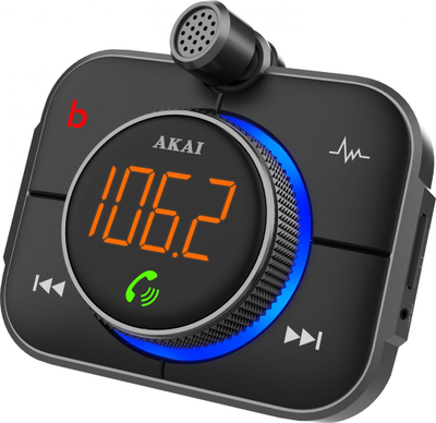 Transmetues FM për veturë Akai FMT-95BT, Bluetooth, dy porta USB, i zi