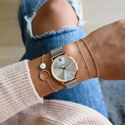 Orë dore Cluse Minuit Mesh Rose Gold/Silver