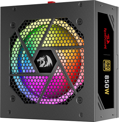 Напојување Redragon RGPS 850W, 80 Plus Gold, целосно модуларно, РГБ, црно