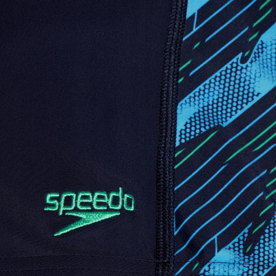 Rroba banje çunash Speedo HyperBoom Panel Aquashort, EnduraFlex, me kordon për rregullim, blu e errët me jeshile