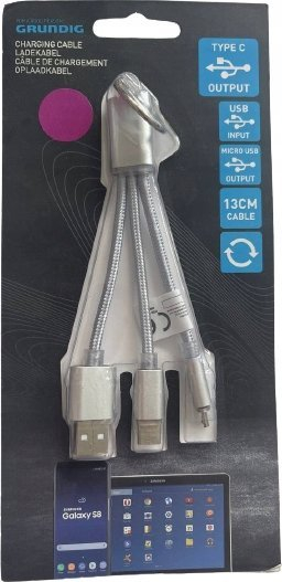 Kabllo karikimi Grundig, USB në Type C dhe Micro USB, 13 cm, ngjyrë argjendi