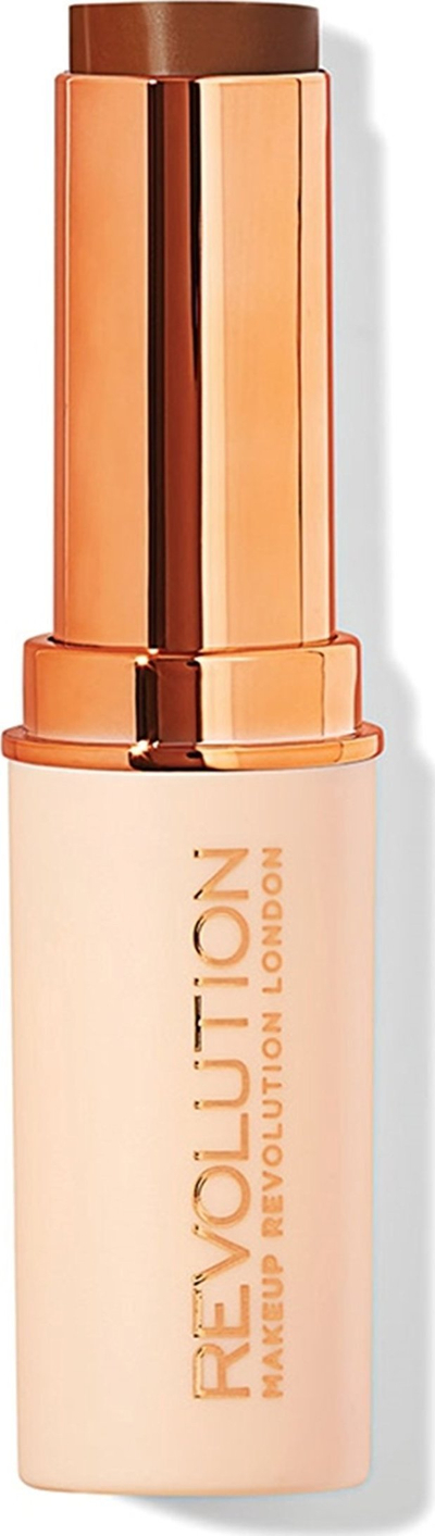 Fondatinë në shufër Makeup Revolution Fast Base Stick F17, mbulim i plotë, për lëkurë të errët, neutrale