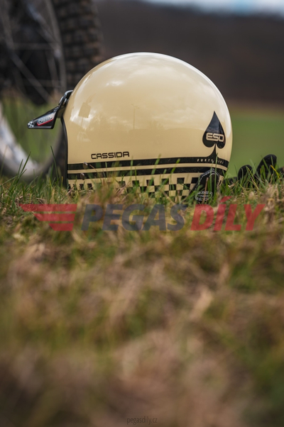 Helmetë moto CASSIDA Eso Forty Nine, e hapur neo retro, krem e zezë, 2026