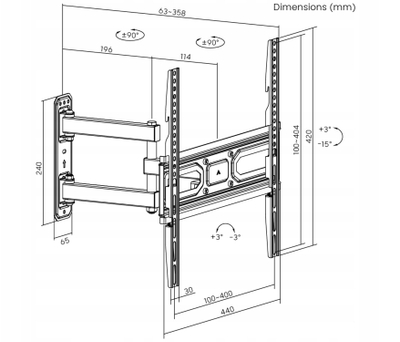 Ѕидна држачка за телевизор Brateck LPA78-443, 32"-55", 35kg, црна