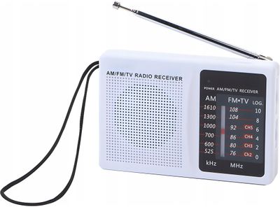 Radio portative xhepi FM AM, me bateri AA, me antenë teleskopike, e bardhë