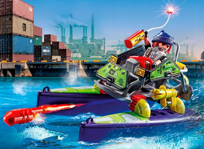 Set lodër Playmobil Tactical Multi Terrain Quad 71147, makinë policie që kthehet, me raketa