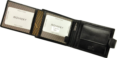 Portofol çunash Rovicky PC-103L-BAR, lëkurë natyrale, RFID, i zi